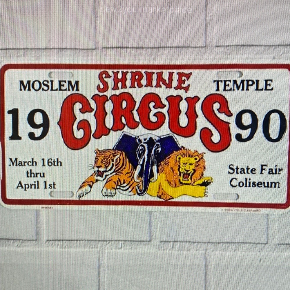 1990/1991 Shrine Circus Booster License Plate Tiger Lion And Elephant vintage
